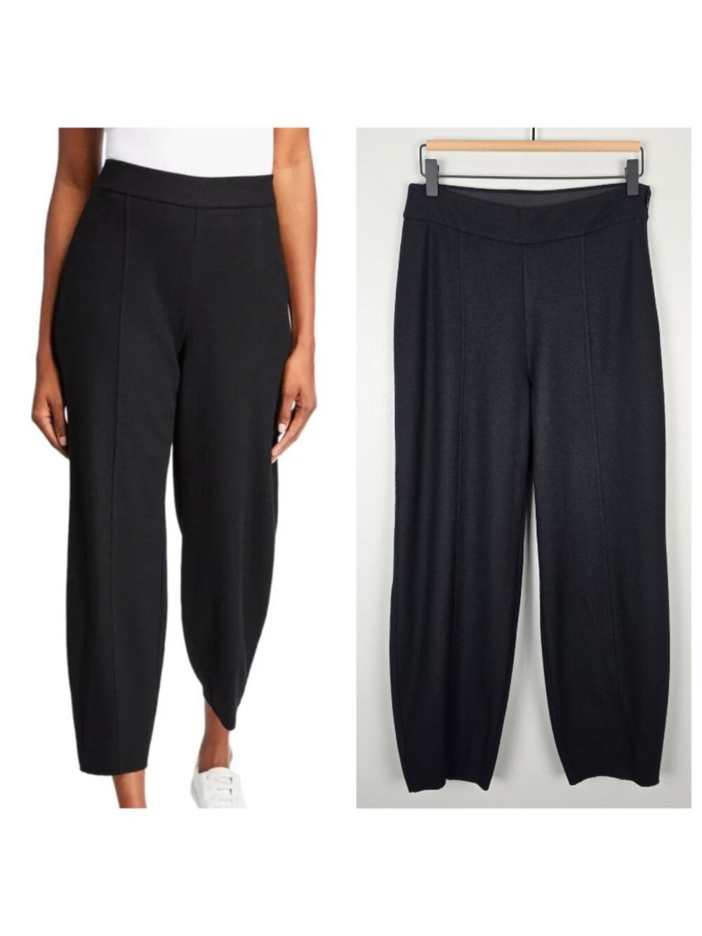 Eileen Fisher Wool Ankle Lantern Pant High Rise Lightweight Black Size XS